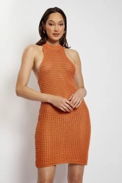 SKY DRESSES Tamara Halter Crochet Mini Dress - Mango