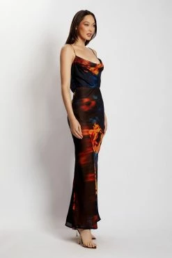 ROM Zoe Cowl Front Printed Maxi Dress - Abstract Floral