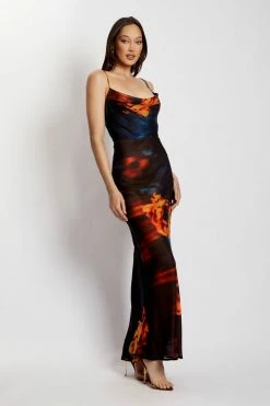 ROM Zoe Cowl Front Printed Maxi Dress - Abstract Floral