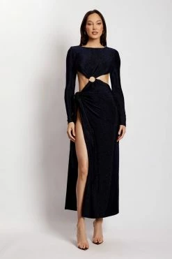 ROM DRESSES Christina Backless Maxi Wrap Dress - Navy Shimmer 11 ROM DRESSES Christina Backless Maxi Wrap Dress - Navy Shimmer