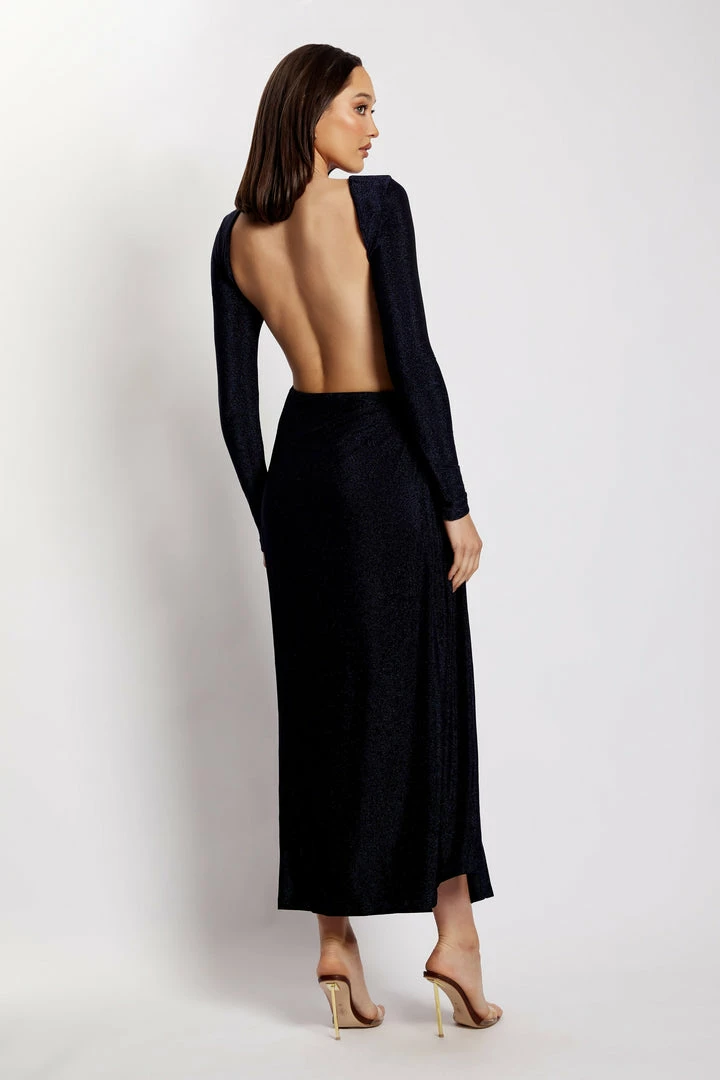 ROM DRESSES Christina Backless Maxi Wrap Dress - Navy Shimmer 2 ROM DRESSES Christina Backless Maxi Wrap Dress - Navy Shimmer
