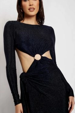 ROM DRESSES Christina Backless Maxi Wrap Dress - Navy Shimmer 14 ROM DRESSES Christina Backless Maxi Wrap Dress - Navy Shimmer
