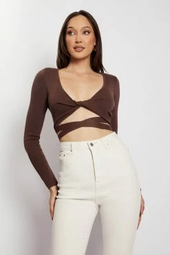 EMS Arzu Wrap Long Sleeve Crop - Chocolate