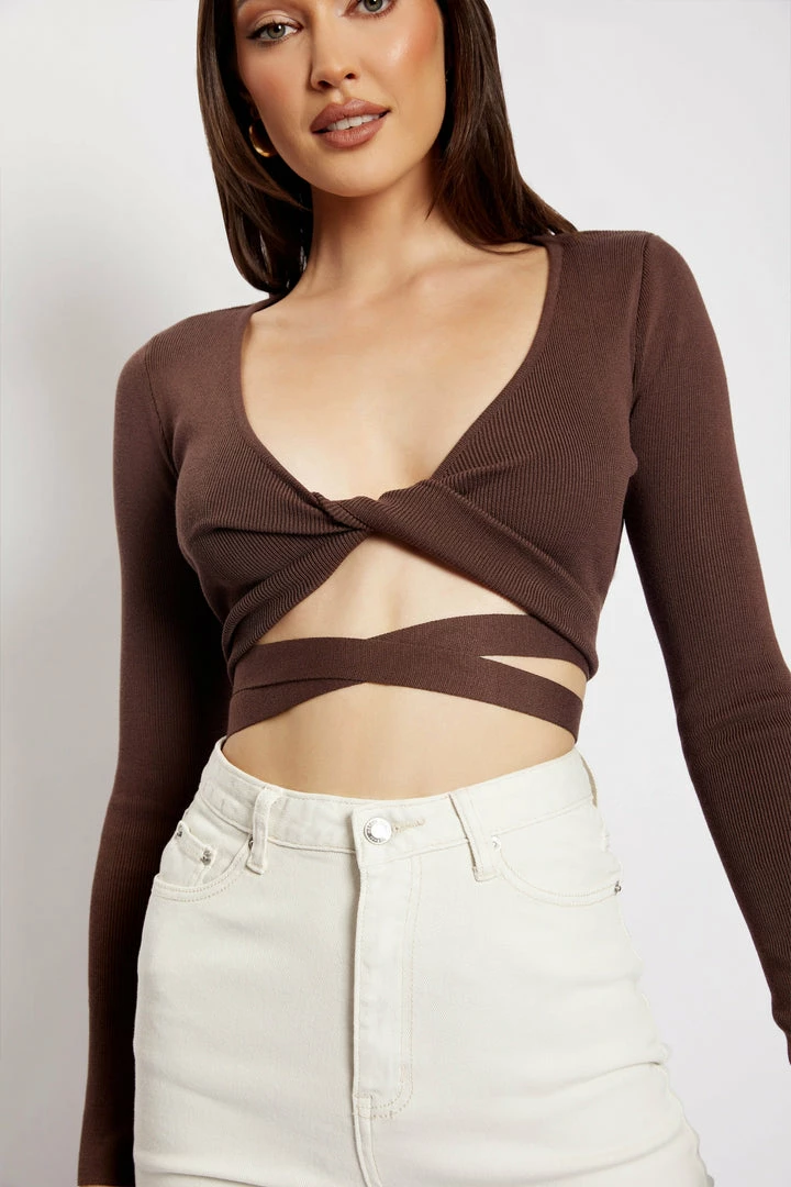 EMS Arzu Wrap Long Sleeve Crop - Chocolate 7 EMS Arzu Wrap Long Sleeve Crop - Chocolate