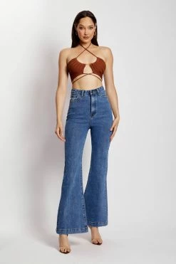 EMS Stacey Ruched Knit Halter Top - Chocolate