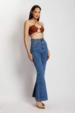 EMS Stacey Ruched Knit Halter Top - Chocolate