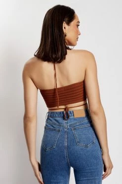 EMS Stacey Ruched Knit Halter Top - Chocolate