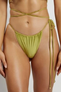 GLD MESHKI SWIM Andie Ruched String Side Bikini Brief - Olive