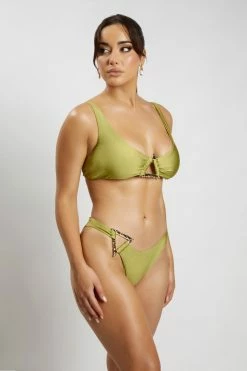 GLD Allora Triangle Hardware Bikini Cheeky Brief - Olive MESHKI SWIM 10 GLD Allora Triangle Hardware Bikini Cheeky Brief - Olive MESHKI SWIM