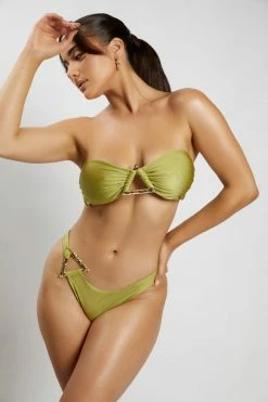 GLD Allora Triangle Hardware Bikini Cheeky Brief - Olive MESHKI SWIM 11 GLD Allora Triangle Hardware Bikini Cheeky Brief - Olive MESHKI SWIM