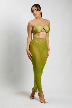 ROM Natalia Mesh Midi Skirt - Olive