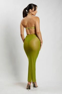 ROM Natalia Mesh Midi Skirt - Olive