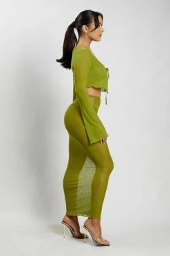 ROM Natalia Mesh Midi Skirt - Olive