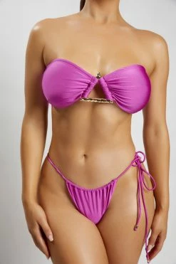 GLD MESHKI SWIM Elly Triangle Hardware Bandeau Bikini Top - Violet