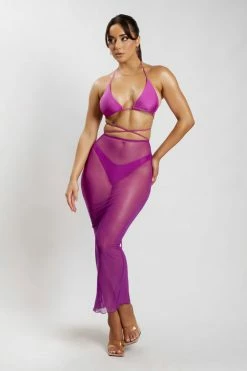 GLD Ariel Triangle Tie Up Bikini Top - Violet MESHKI SWIM