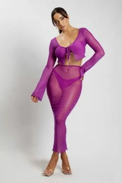 ROM Natalia Mesh Midi Skirt - Violet All Bottoms
