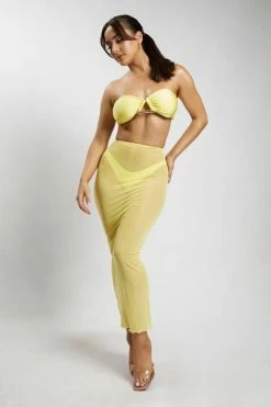 ROM All Bottoms Natalia Mesh Midi Skirt - Canary Yellow