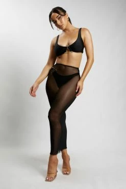 ROM Natalia Mesh Midi Skirt - Black