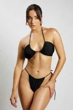 GLD MESHKI SWIM Willow Ruched Drawstring Bikini Top - Black