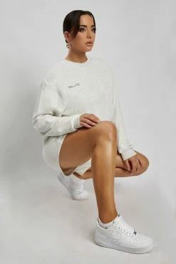 QNG Blake Longline Loopback Crew Neck Jumper - Grey Marle