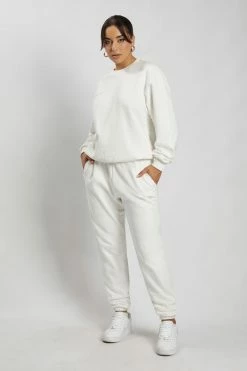 QNG Sweaters & Hoodies Blake Longline Loopback Crew Neck Jumper - White