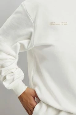 QNG Sweaters & Hoodies Blake Longline Loopback Crew Neck Jumper - White