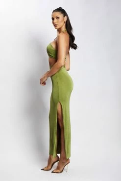 ROM All Bottoms Alizeh Maxi Ice Jersey Skirt - Green