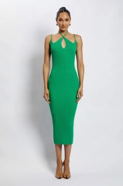 SOP Leslie Two Strap Detail Knit Midi Dress - Green DRESSES 9 SOP Leslie Two Strap Detail Knit Midi Dress - Green DRESSES