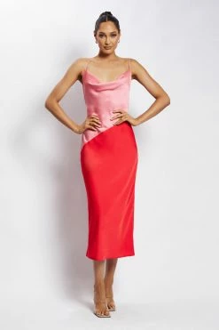 WNT Maya Satin Colour Block Midi Dress - Pink DRESSES