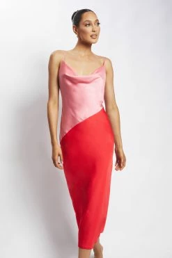 WNT Maya Satin Colour Block Midi Dress - Pink DRESSES
