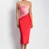 WNT Maya Satin Colour Block Midi Dress - Pink DRESSES