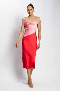 WNT Maya Satin Colour Block Midi Dress - Pink DRESSES