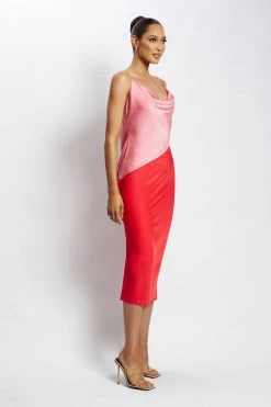 WNT Maya Satin Colour Block Midi Dress - Pink DRESSES