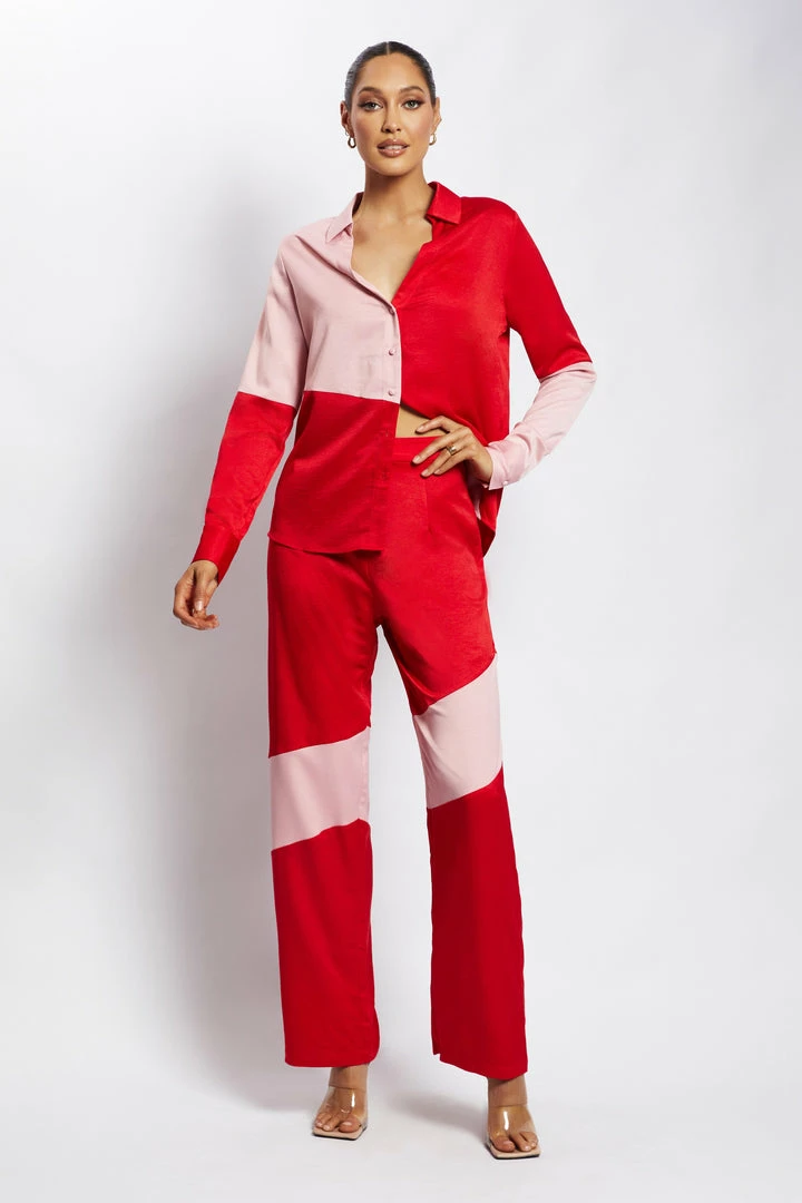 WNG Cantena Satin Two Tone Button Up Shirt - Multi Red Two Piece Sets 7 WNG Cantena Satin Two Tone Button Up Shirt - Multi Red Two Piece Sets