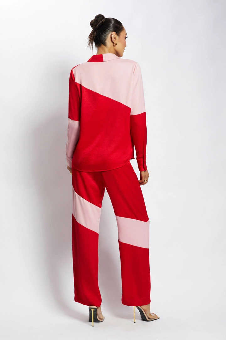 WNG Two Piece Sets Cantena Satin Two Tone Trousers - Multi Red 2 WNG Two Piece Sets Cantena Satin Two Tone Trousers - Multi Red