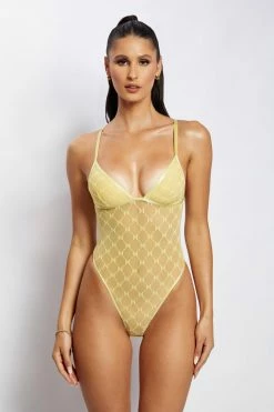 GZH Bodysuits Millie Monogram Bodysuit - Lemon