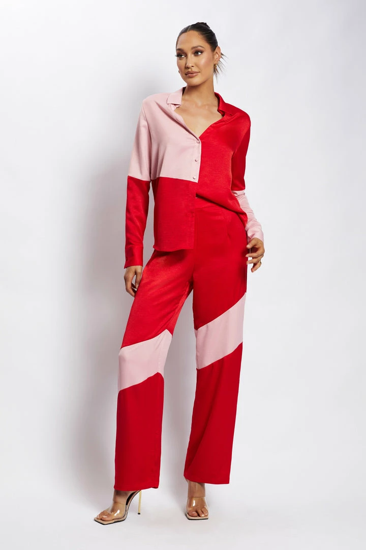 WNG Two Piece Sets Cantena Satin Two Tone Trousers - Multi Red 1 WNG Two Piece Sets Cantena Satin Two Tone Trousers - Multi Red