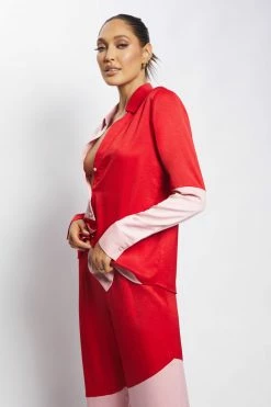 WNG Cantena Satin Two Tone Button Up Shirt - Multi Red Two Piece Sets 13 WNG Cantena Satin Two Tone Button Up Shirt - Multi Red Two Piece Sets