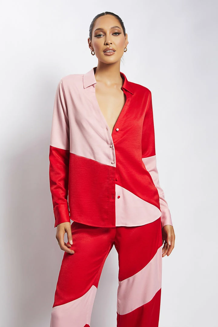 WNG Cantena Satin Two Tone Button Up Shirt - Multi Red Two Piece Sets 4 WNG Cantena Satin Two Tone Button Up Shirt - Multi Red Two Piece Sets