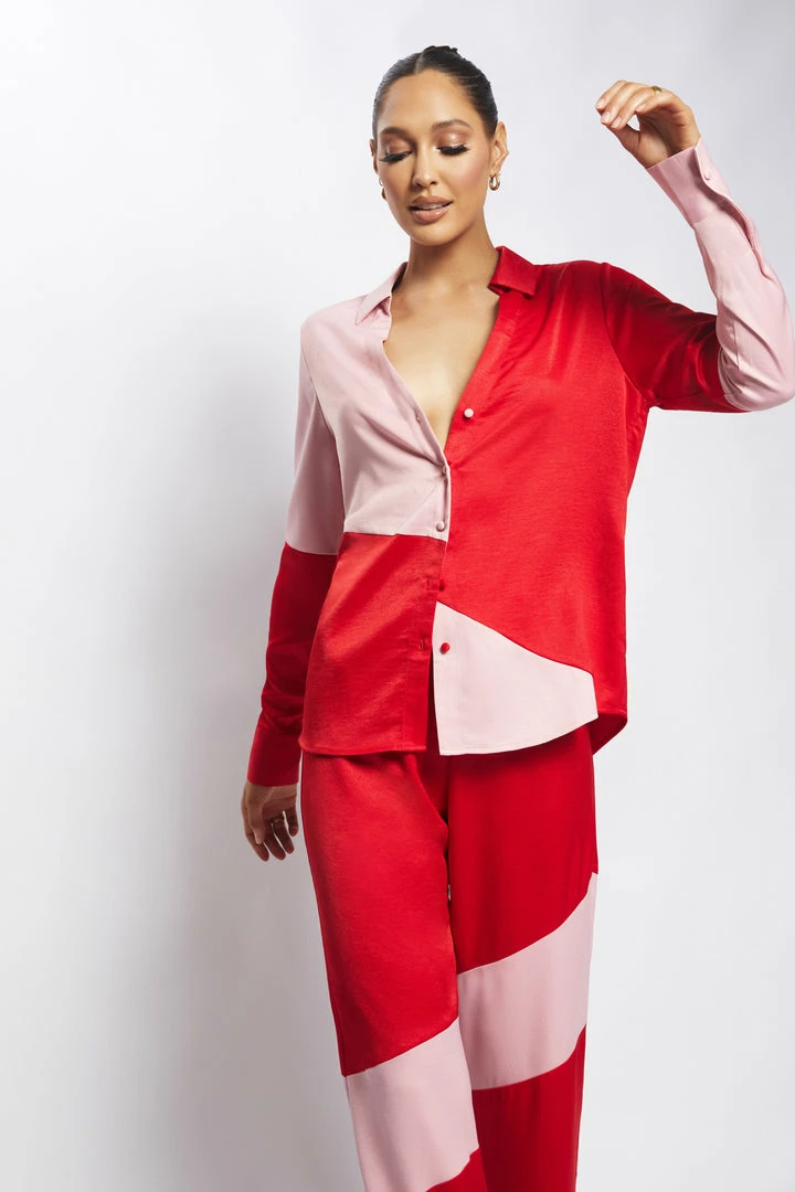 WNG Cantena Satin Two Tone Button Up Shirt - Multi Red Two Piece Sets 6 WNG Cantena Satin Two Tone Button Up Shirt - Multi Red Two Piece Sets