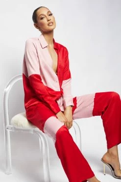 WNG Cantena Satin Two Tone Button Up Shirt - Multi Red Two Piece Sets 16 WNG Cantena Satin Two Tone Button Up Shirt - Multi Red Two Piece Sets