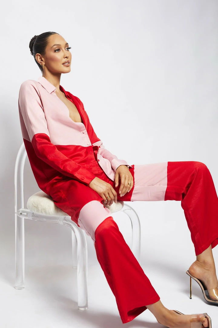 WNG Two Piece Sets Cantena Satin Two Tone Trousers - Multi Red 5 WNG Two Piece Sets Cantena Satin Two Tone Trousers - Multi Red