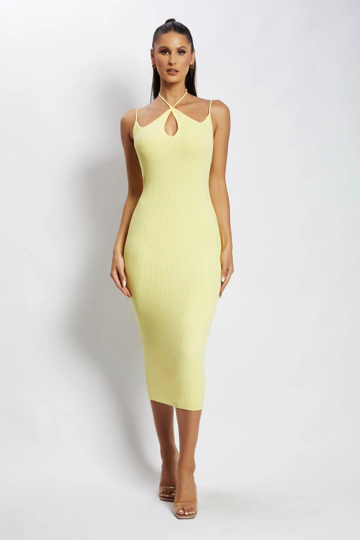 SOP Leslie Two Strap Detail Knit Midi Dress - Yellow 1 SOP Leslie Two Strap Detail Knit Midi Dress - Yellow