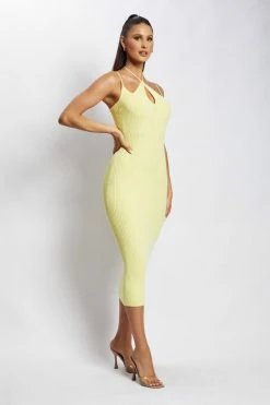SOP Leslie Two Strap Detail Knit Midi Dress - Yellow 10 SOP Leslie Two Strap Detail Knit Midi Dress - Yellow