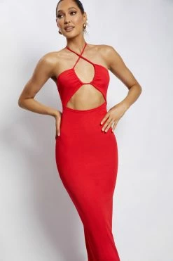 ROM Maddie Ribbed Drawstring Midi Dress - Red DRESSES 12 ROM Maddie Ribbed Drawstring Midi Dress - Red DRESSES