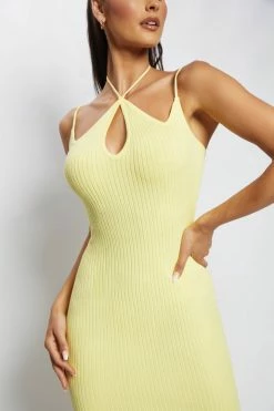 SOP Leslie Two Strap Detail Knit Midi Dress - Yellow 14 SOP Leslie Two Strap Detail Knit Midi Dress - Yellow