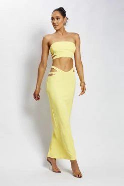 QNG Two Piece Sets Audrina Cut Out Bandeau Top - Yellow