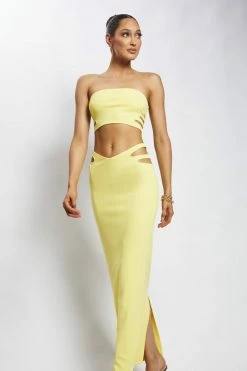 QNG Two Piece Sets Audrina Cut Out Midi Skirt - Yellow