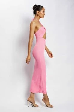 ROM DRESSES Maddie Ribbed Drawstring Midi Dress - Candy Pink