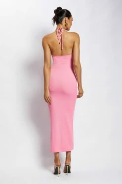 ROM DRESSES Maddie Ribbed Drawstring Midi Dress - Candy Pink